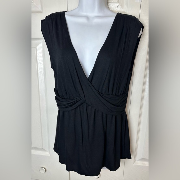 Anthro LEIFNOTES Draper Peplum VNeck Tank Top Blouse Shirt Jersey Knit Black - Picture 2 of 10